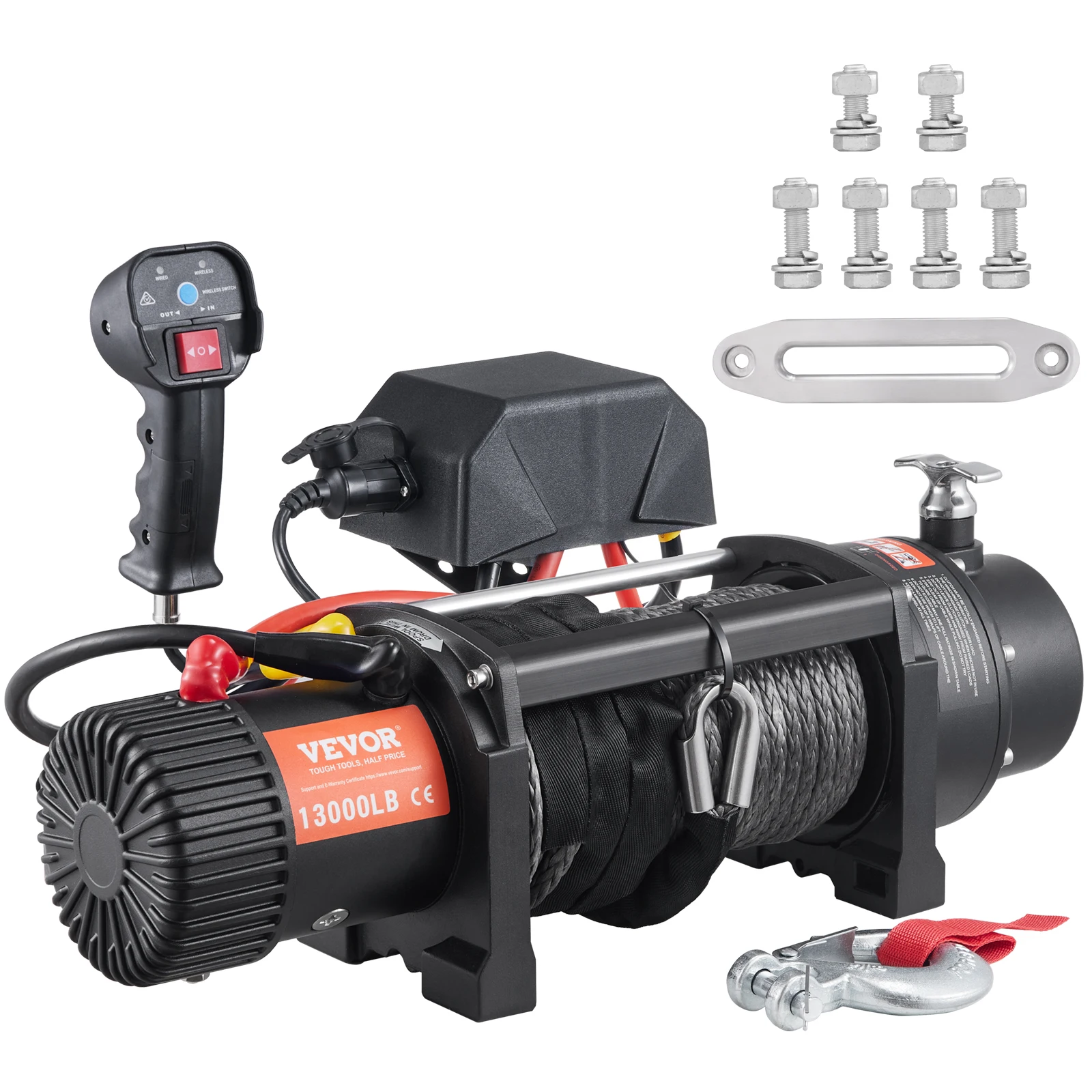 8000-13000LBS Electric Winch With Remote Control  5.5/6.6 HP Synthetic Car Trailer Ropes Towing Strap ATV Truck Off Road