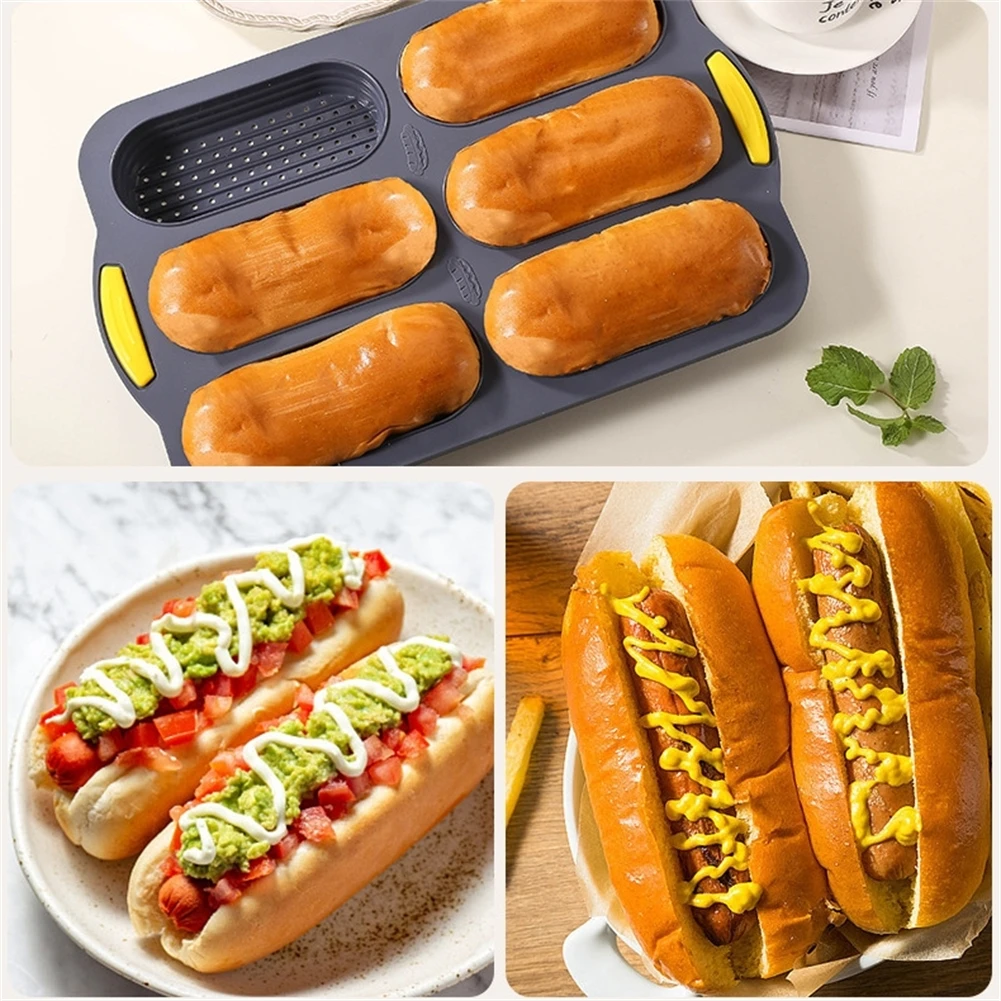 6 Slot Silicone Toast Loaf Baking Pan Anti-scalding Non-stick Oven Tool Kitchen Accessories Professional Hot Dog Bun Tray