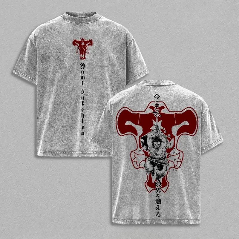 Yami Sukehiro Printed Tee Anime Black Clover Clothing Men Women Washed T-shirts Short Sleeve Tshirt Harajuku Male Cotton T Shirt