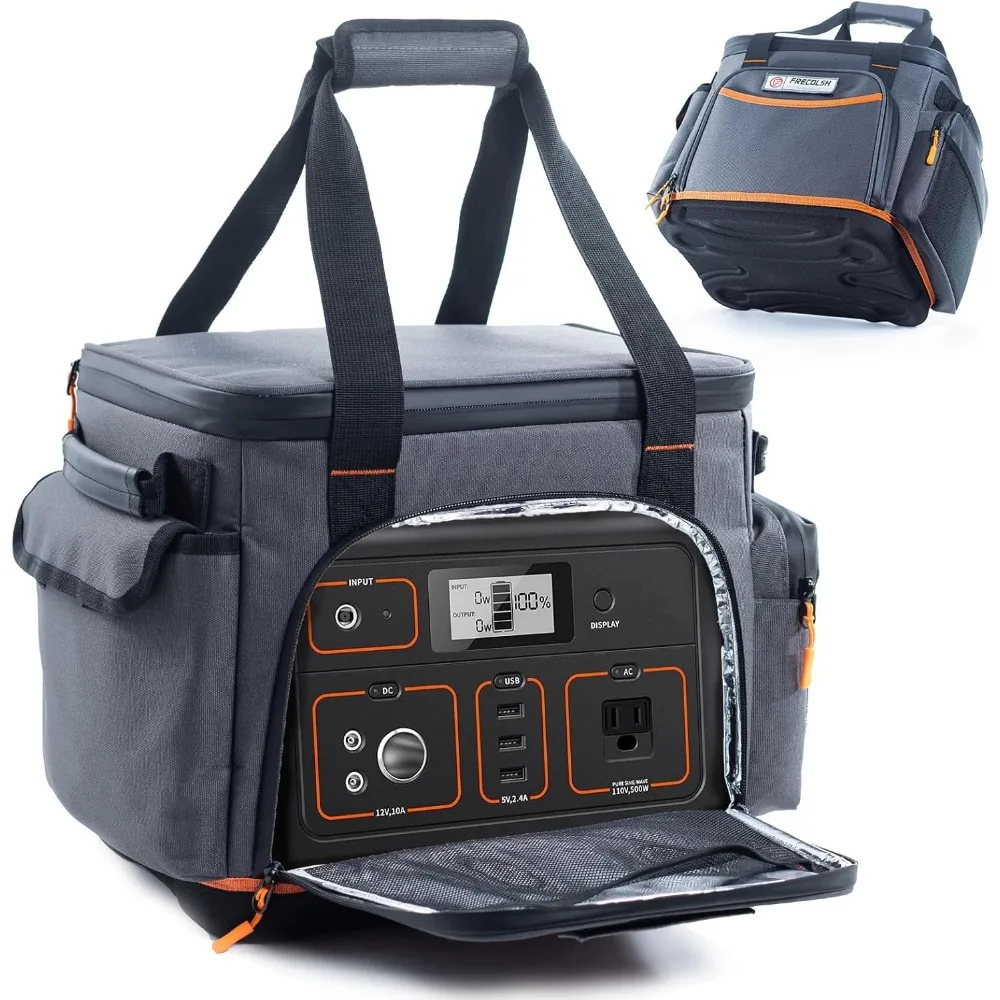 

Waterproof Portable Power Station Storage Bag with Hard Bottom and Multiple Pockets for Outdoor Use