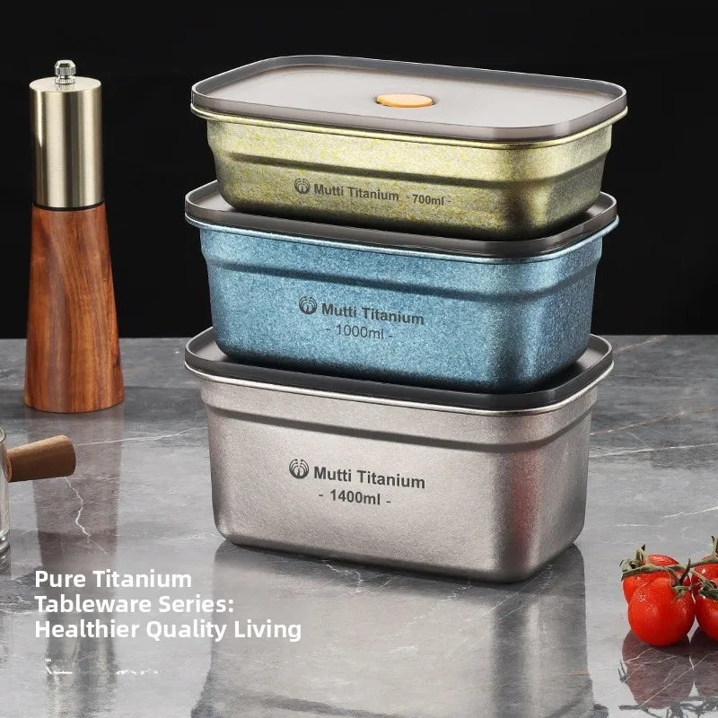 

Large Capacity Pure Titanium Lunch Box Rectangular Fridge Sealed Dinner Box Single Layer Bento Box Home Use Food Storage Cont...