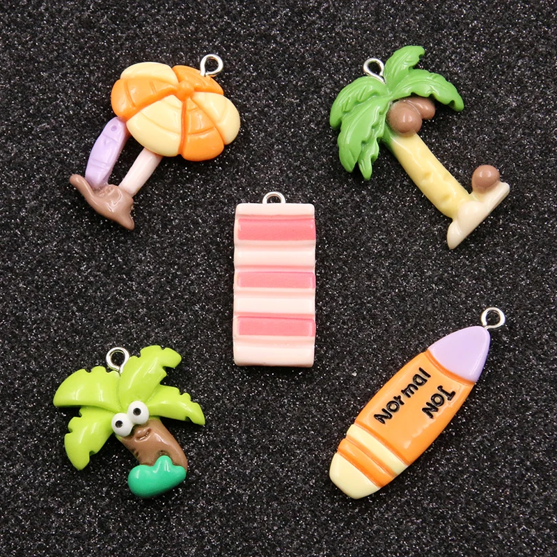 10Pcs 5 Style Coconut Tree Resin Earring Seaside Vacation Charms Diy Findings Keychain Bracelets Pendant For Jewelry Making