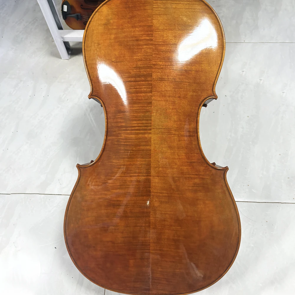 European spruce wood!  Professional handmade Cello 4/4 Retro Natural Flamed maple solid wood high-end cello Musical Instruments