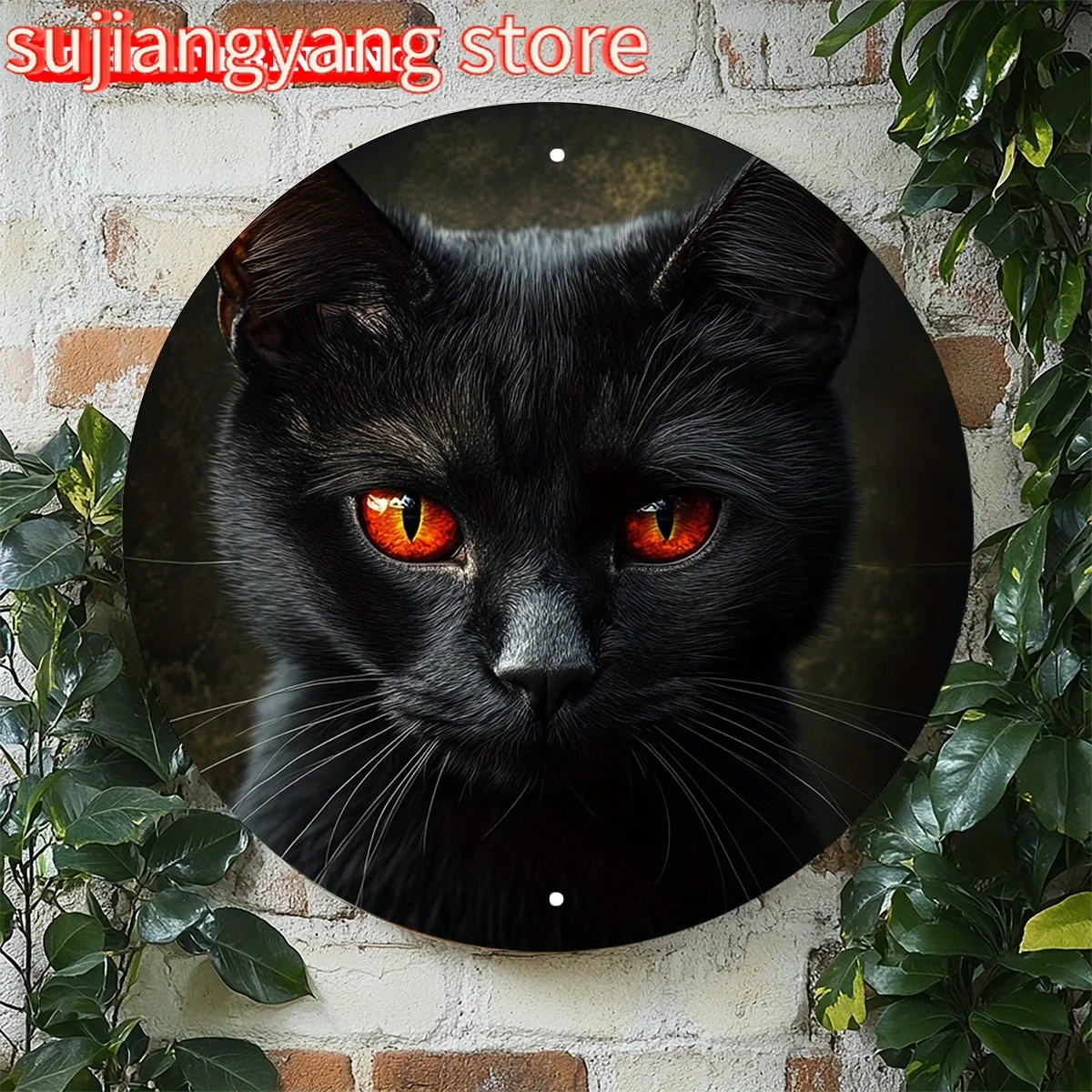 1pc Vintage Black Cat Round Aluminum Sign - 20.32x20.32 cm, Durable Metal Tin with Pre-Drilled Hole for Easy Hanging, Striking O
