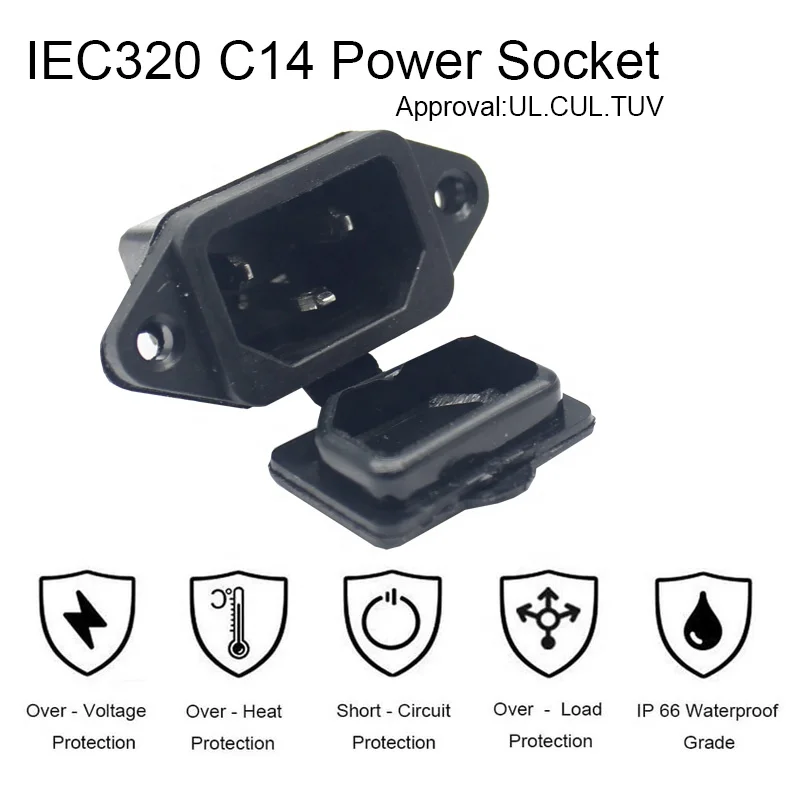3 Pcs AC 250V 10A IEC 320 C14 Panel Mount Plug Adapter Power Connector Socket with Spring Cover