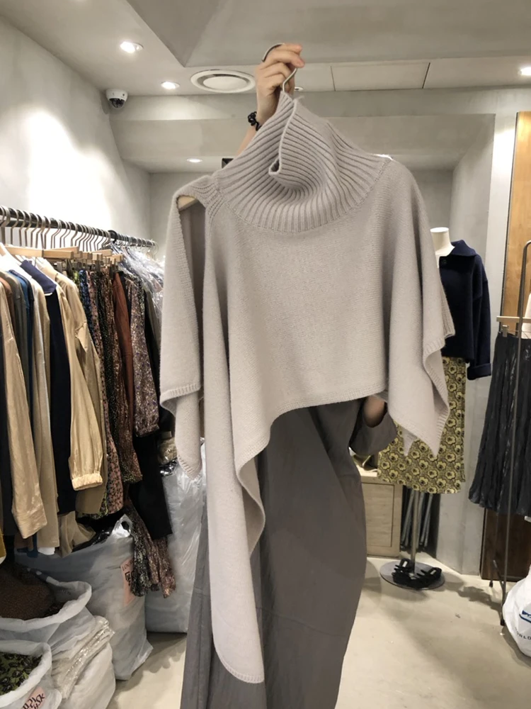 [EWQ] dolcevita diviso maglione donna bellissimo scialle pullover maglia moda Top 2024 autunno inverno nuovi vestiti marea