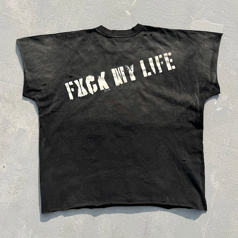 الشارع الشهير خطابات كبيرة طباعة سانت التالف عقد تي شيرت المتضخم صندوق تي شيرت خمر غسلها الأسود التالف عقد القذرة تي شيرت