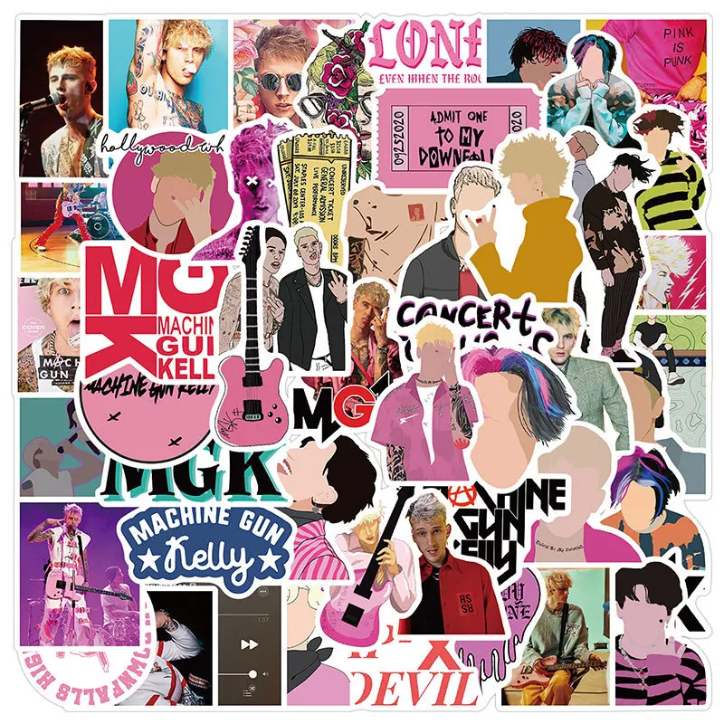 50Pcs Machine Gun Kelly Stickers Cartoon Decals Laptop Stickers Scrapbooking Phone Luggage Skateboard Waterproof Decal