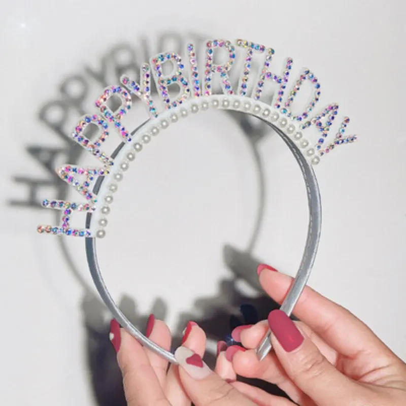 Ins Girl Hairband Happy Birthday Party Decor Delicate Birthday Headband Cute Hair Hoop Girl Kid Children Photo Prop 생일 머리띠