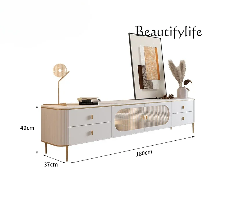 

Nordic rock slab solid wood coffee table living room simple cream style TV