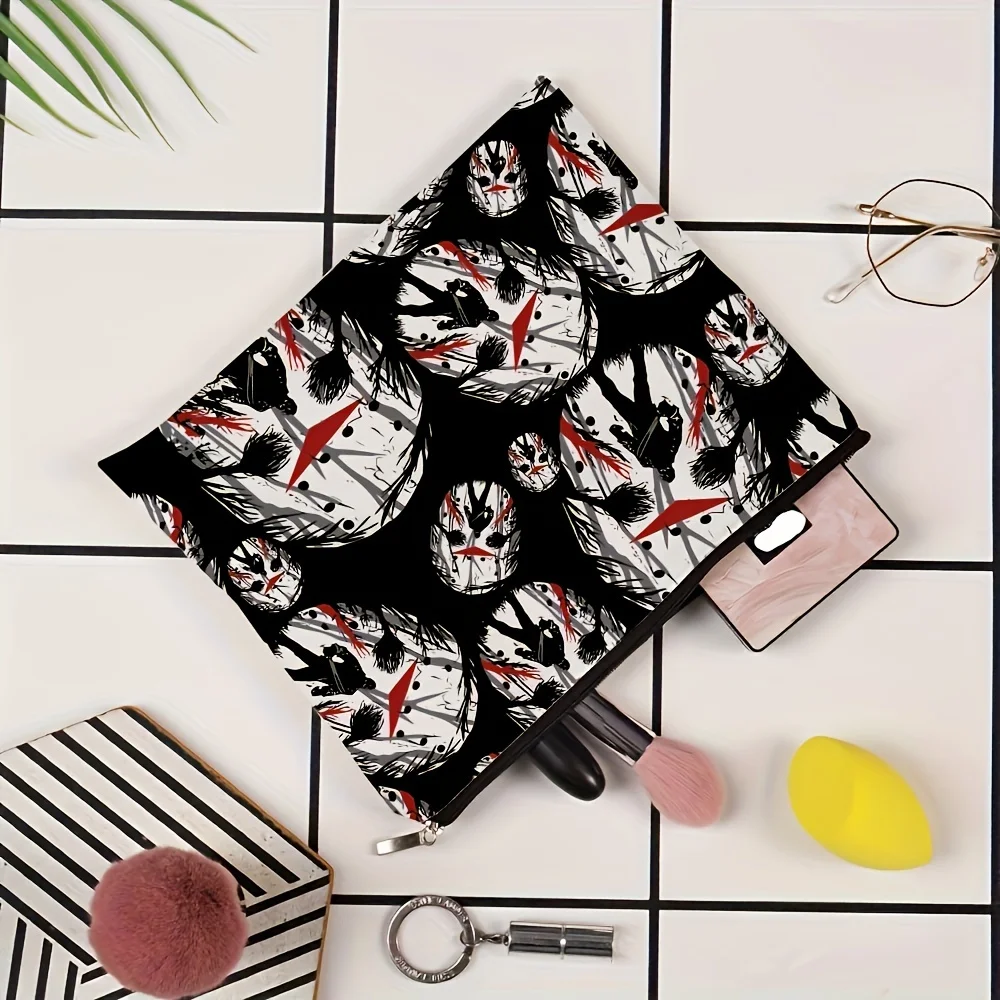 Una bolsa de maquillaje para máscaras de miedo de Halloween: bolsa multifuncional con cremallera, bolsa de almacenamiento de joyas, pequeña bolsa de almacenamiento con cremallera de viaje perfecta.
