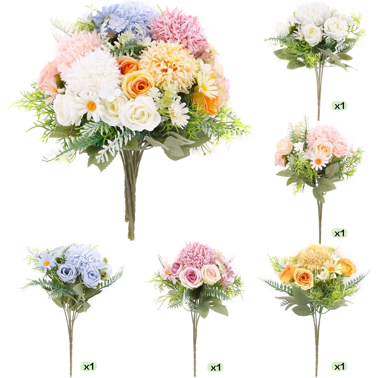 

10PCS Artificial Flowers Wedding Home Bedroom Decora Bridal Bouquet Garden Fake Silk Roses Hydrangeas Vase Yard Outdoors DiyGift