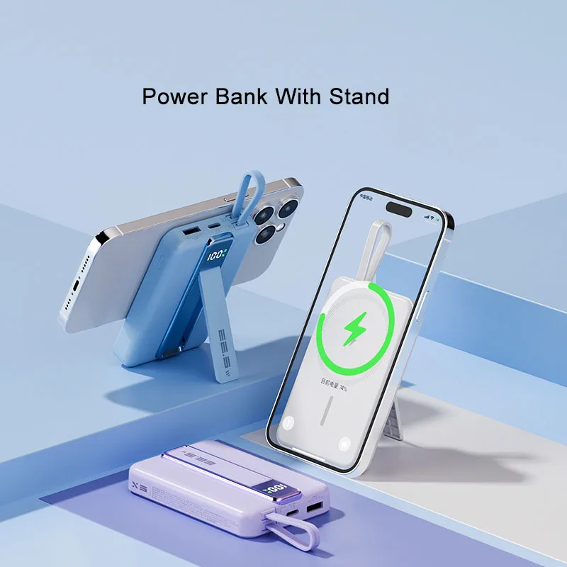 Power Bank 10000mah Portable Charger 22.5W 15W Magnetic Wireless Charger Powerbank for iPhone Xiaomi Huawei Poverbank With Cable