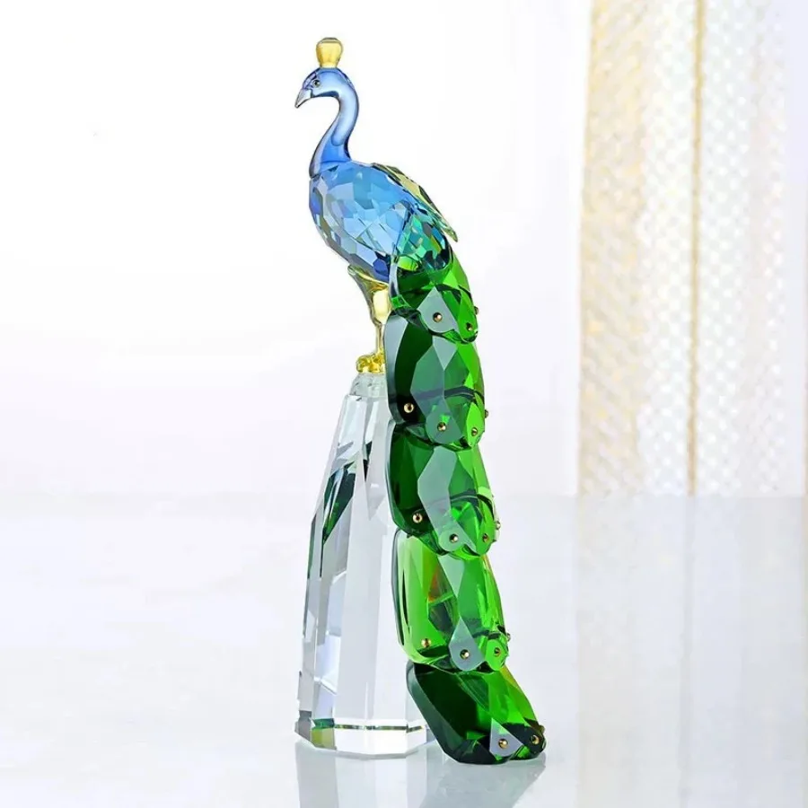 

Peacock Sculpture K9 Crystal Statue Ornament Luxury Artwork Nordic Living Room Desktop Decor Home Office Creative Gift Feng Shui