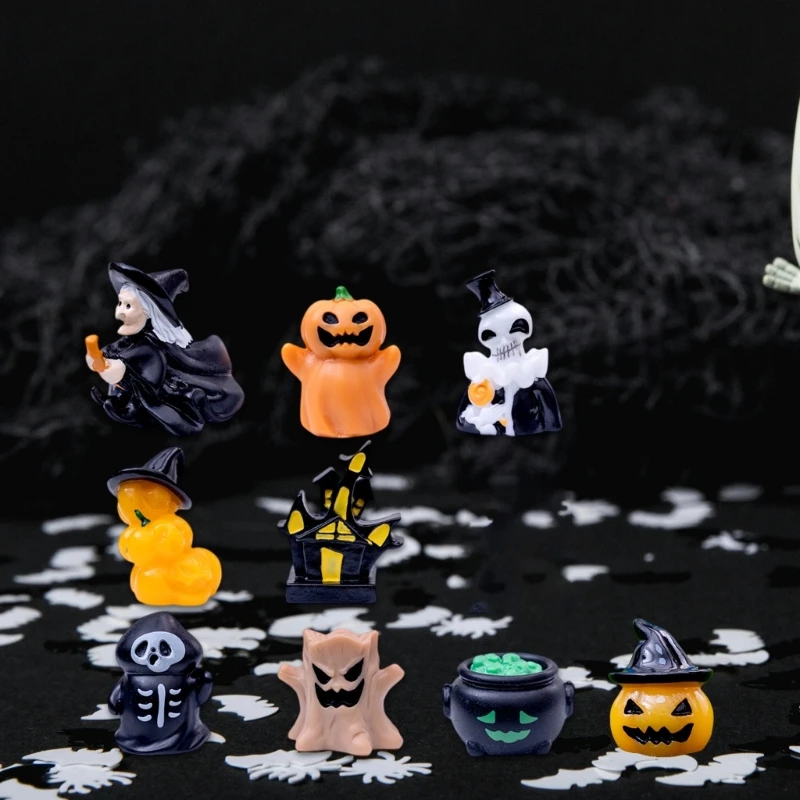 10Pcs Assorted Miniature Halloween Cartoon Witch Figurines Ornaments for Festival Desktop and Garden Landscape Dropshipping