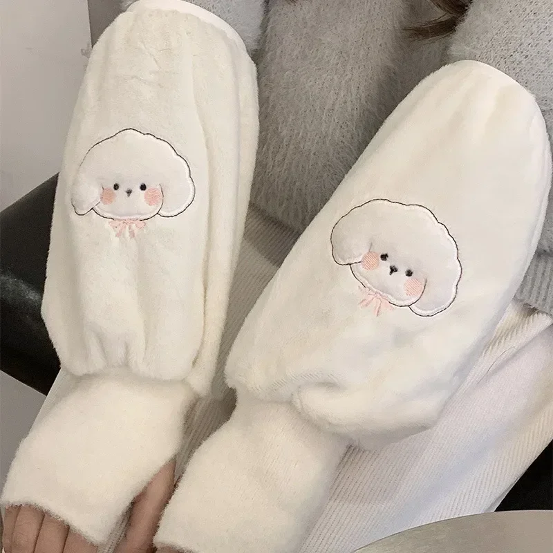 Cartoon 2-in-1 Fall/Winter Plush Warmer Cover Sleeves Dirty Resistant Gloves Thickened Women Fashion Fingerless Arm Warmers 2024