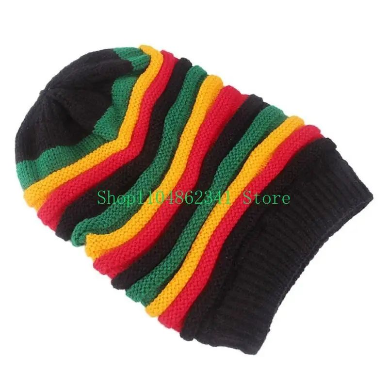 652F Women Men Unisex Rainbow Striped Hat Colorful Knitted Cap Winter Warm
