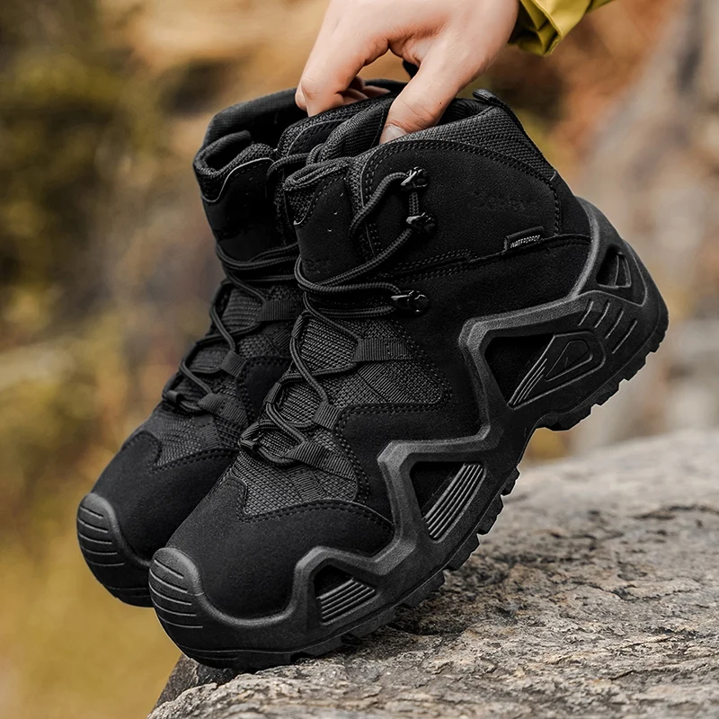 

Men's Casual Hiking Work Boots Thick Bottom High Top Safety Shoes Outdoor Trekking Boots Autumn New Style plus Size Rubber