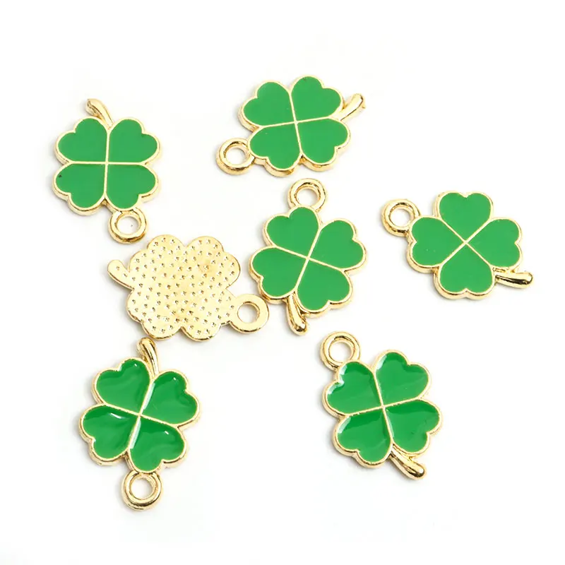 10pcs Enamel Four Leaf Clover Charms Gold Color Pendant DIY Making Handmade Finding Earring Necklace Bracelet Jewelry Accessorie