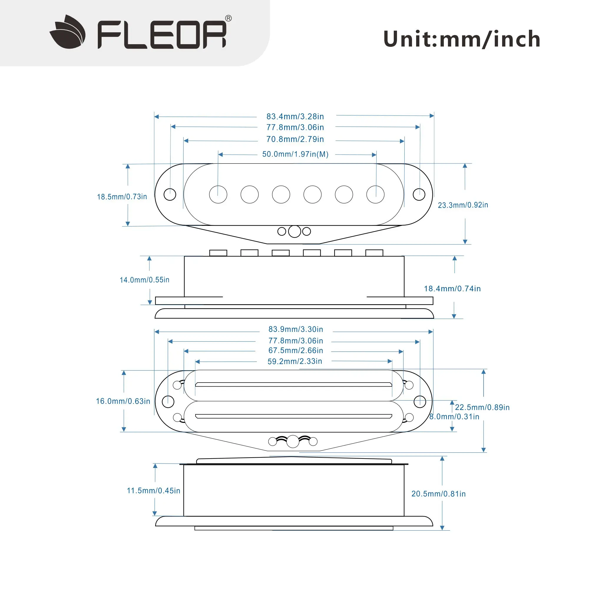 FLEOR 3PCS Guitar Pickup Alnico 5 Dual Rails -Single Coil- Dual Rails Pickups Black for ST SSS Electric Guitar