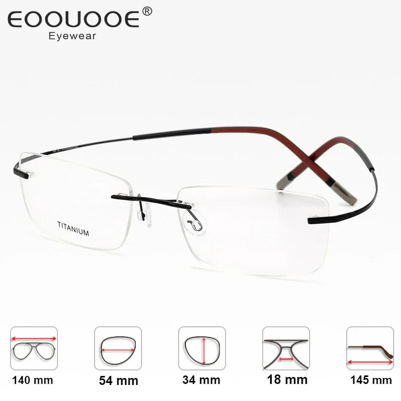 Man's Frameless Prescription Glasses with Lenses 100% Titanium Square Frames Super Rlastic Temple Rimless Glasses 7577