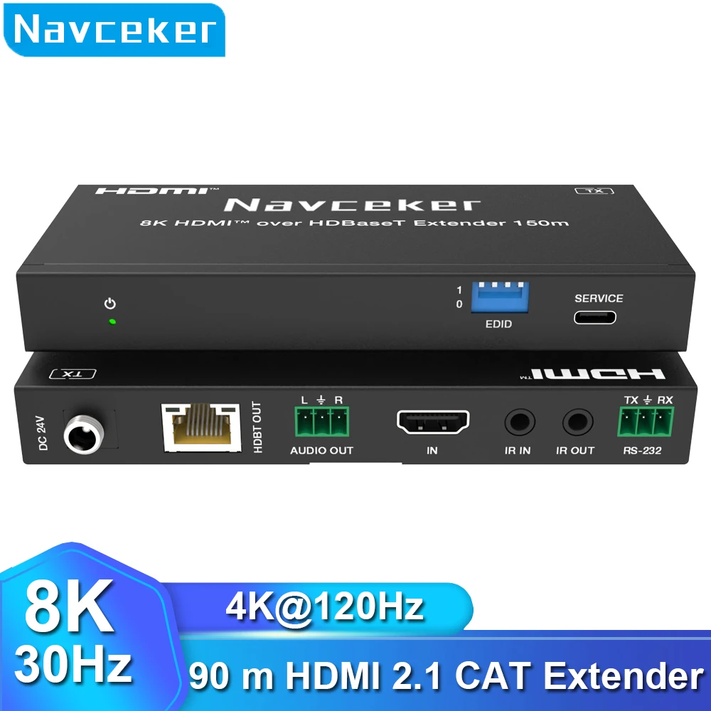 

Navceker 8K HDMI Extender over Rj45 UTP Cat6 Cable 120M 4K 120Hz HDMI 2.1 Extender Ethernet Transmitter Receiver Kit for PC TV