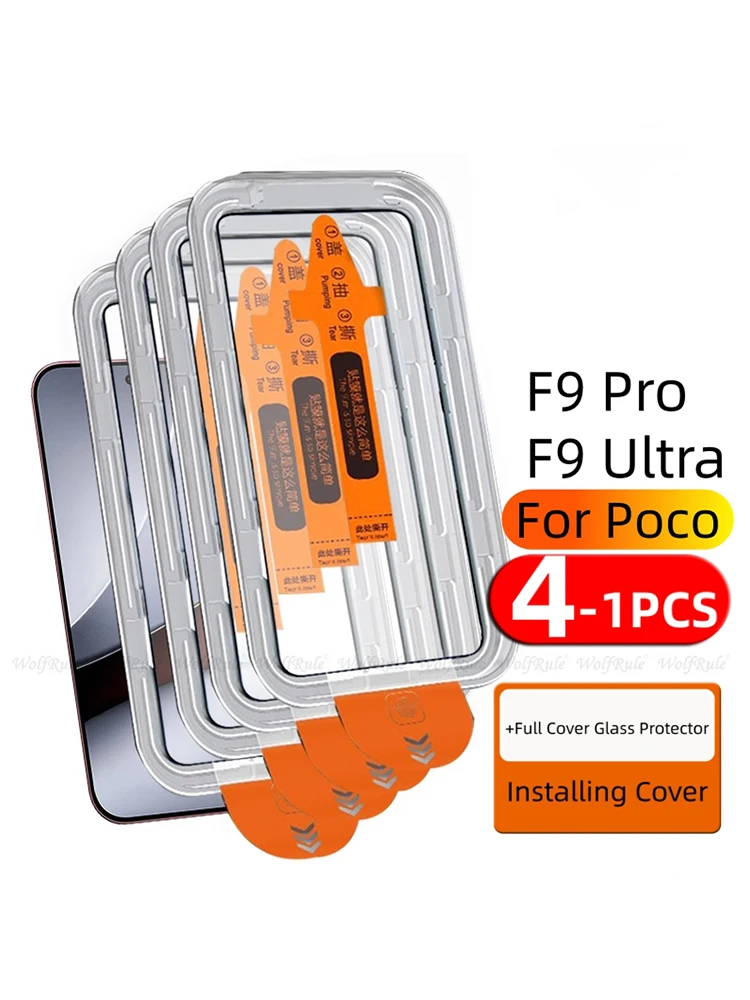 4/3/2/1 Stück für Poco F9 Pro Glas Xiaomi Poco F9 Ultra Pro Panzerglas 9H HD Vollabdeckung Staubfreier Displayschutz Poco F9 Pro