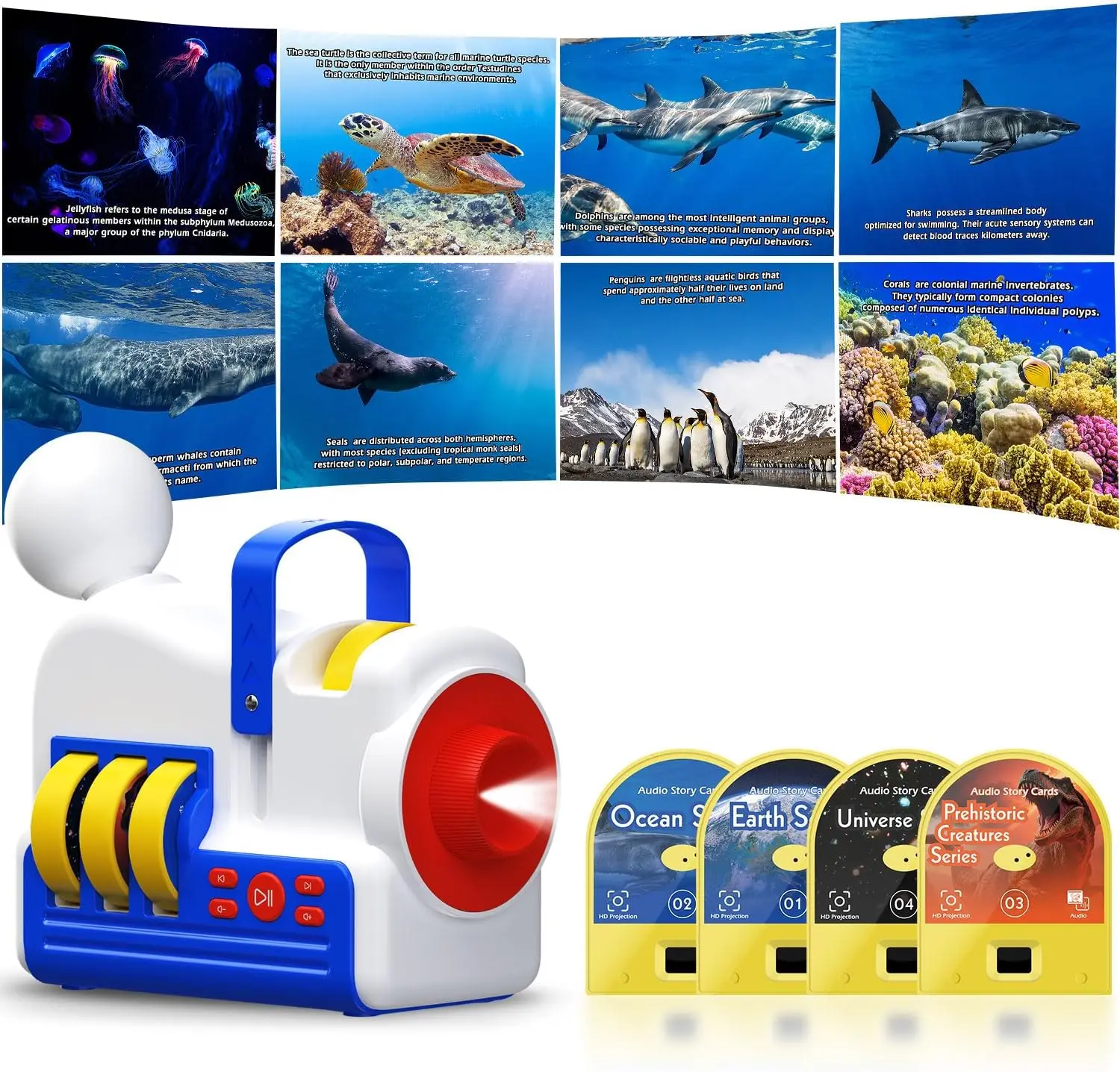 Story Projection Machine Early Education Puzzle Development Built-in 4 Audio Story Cards Projector Torch Baby Toy Children