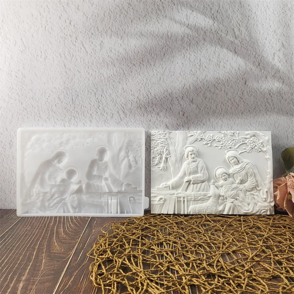 Jesus Sleeping Relief Picture Cement Concrete Mold Wall Hanging Rectangle Family Statue Gypsum Plaster Mould Ornament Resin Mold