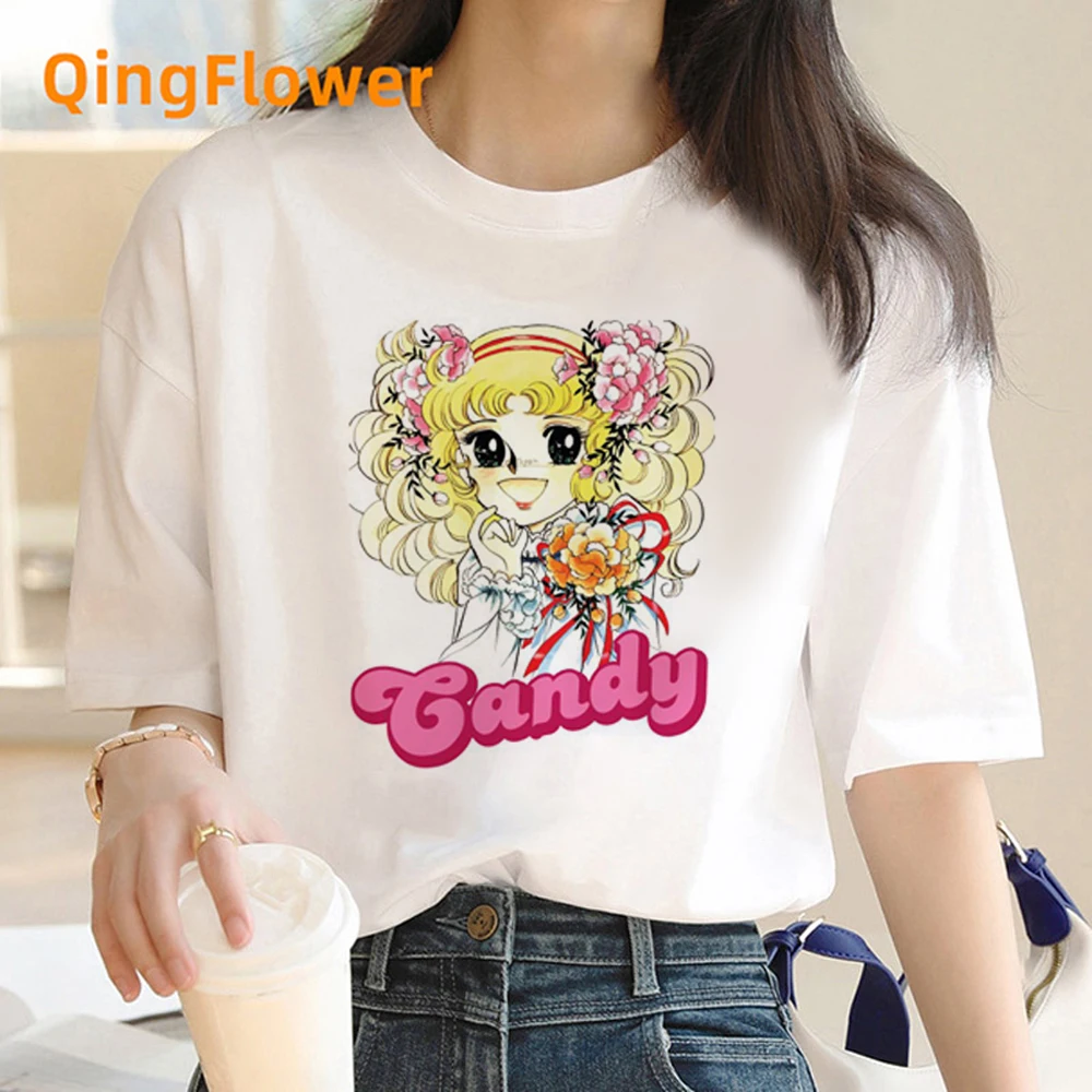 Candy Candy Anime Zomer Top Tshirt Femen Print Witte T-shirt Grunge Anime Manga T-shirt Top Tees Grafische Esthetische