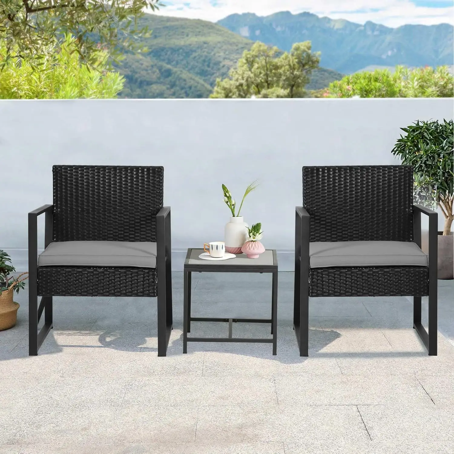 

Outdoor Furniture, Porch Furniture with Elastic PE Cane, Piece Patio Set with Glass Table, Balcony Furniture Set with Metal