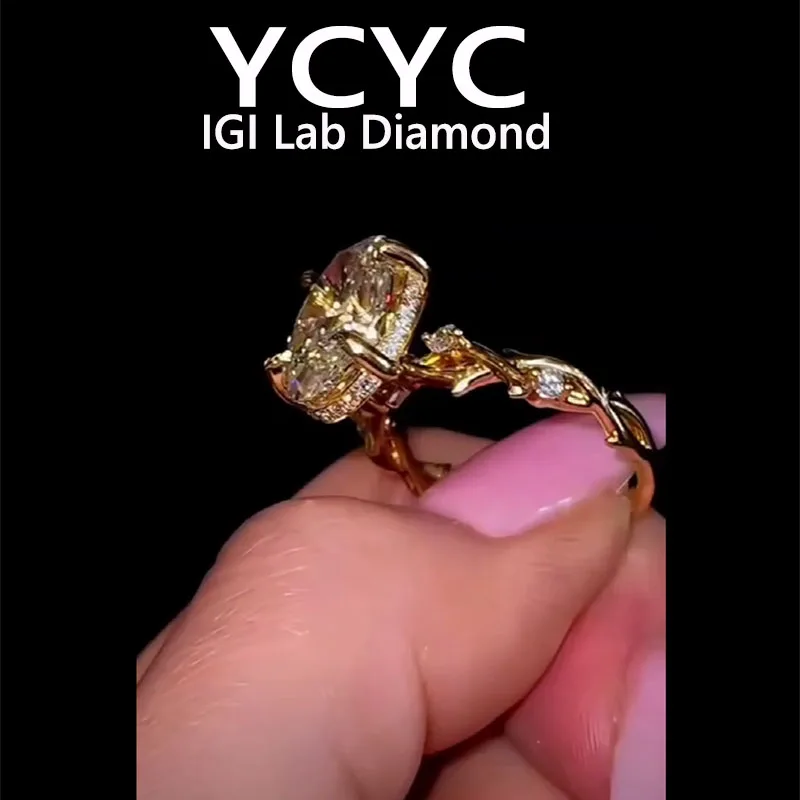 Lab Grown Diamond 1 2 3 4 5 Ct Ring Solid14K Yellow Gold Oval Cut Diamond CVD HPHT DEF VS-VVS Wedding engagement Ring