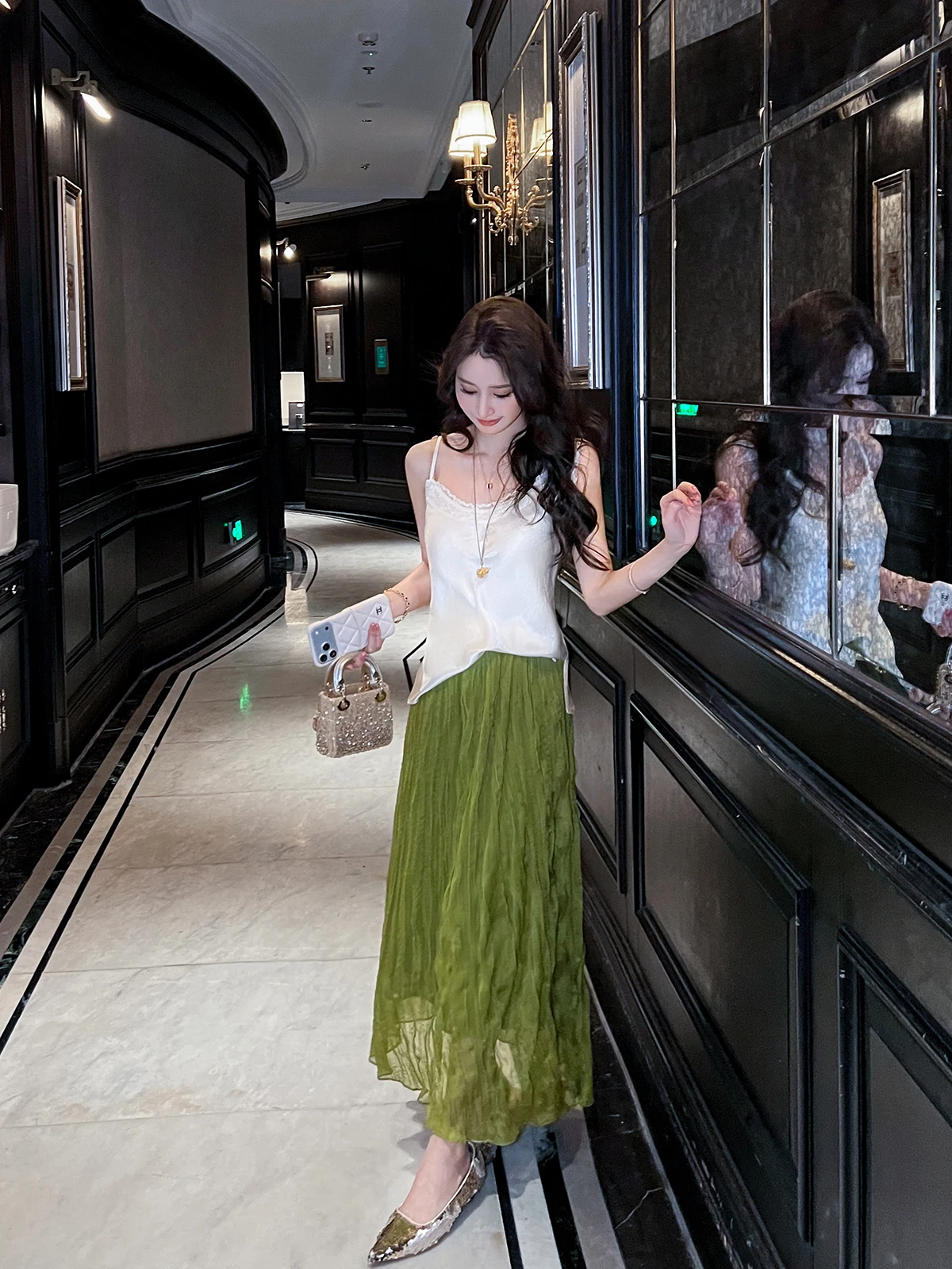 

Новая женская плиссированная юбка миди с высокой талией, А-силуэт, летняя, универсальная, для офиса, дышащая, из полиэстера, стройнящая