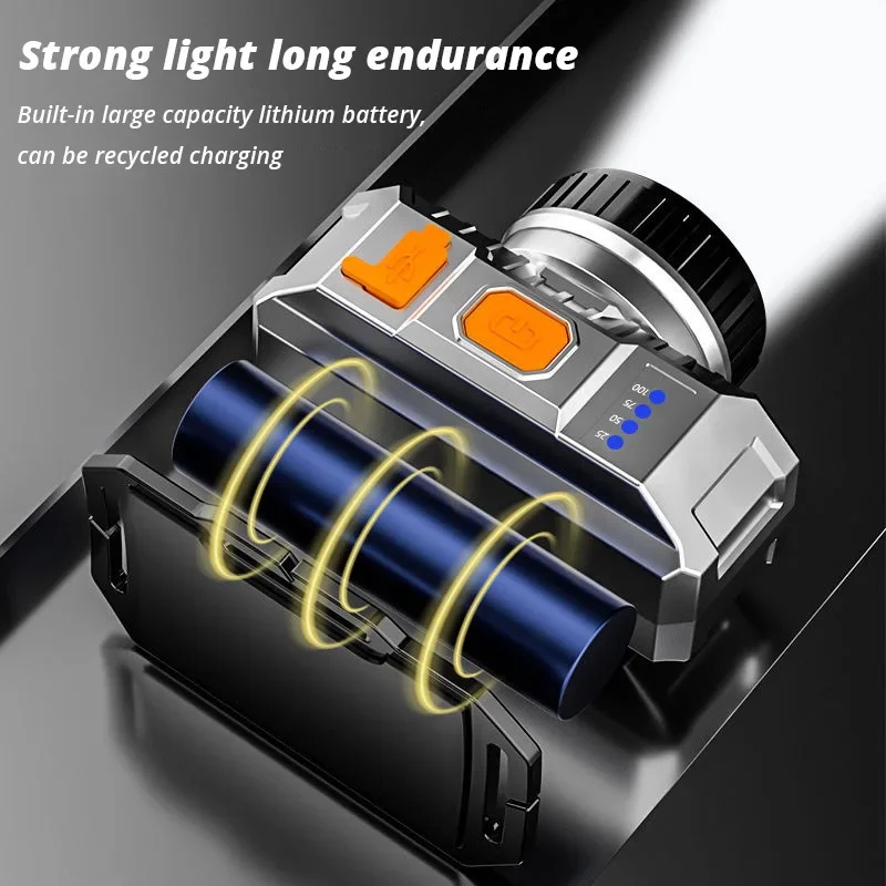 Super Bright LED Headlamp USB Rechargeable Headlight Waterproof Head Lamp Powerful High Lumen Head Front Light with Battery