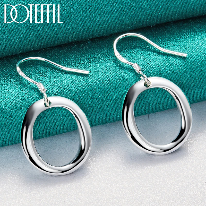 DOTEFFIL 925 Sterling Silver Round O Earring Necklace Bracelet Ring Set For Woman Man Wedding Engagement Party Fashion Jewelry