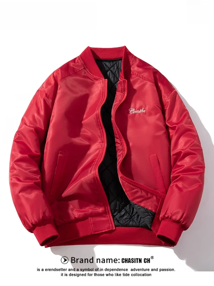 

Красная утепленная хлопковая куртка для мужчин, повседневная спортивная зимняя куртка, парная модель с дизайном в стиле китайского зодиака, модная и стильная.