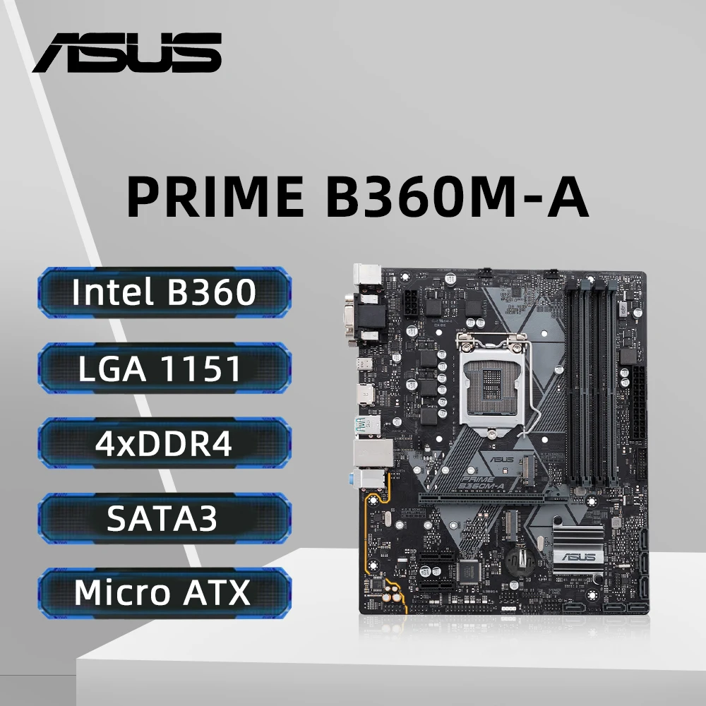 

ASUS PRIME B360M-A Motherbaord LGA 1151 Support i3-9100 i5-9400 8600 i7-9700 8700K I9-9900 DDR4 HDMI RGB M.2 PCIe 3.0 mATX