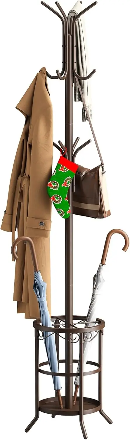 

Coat Rack Freestanding with Umbrella Stand Coat Rack Stand with 12 Hooks Metal Coat Tree Coat and Hat Hanger Jacket Entr