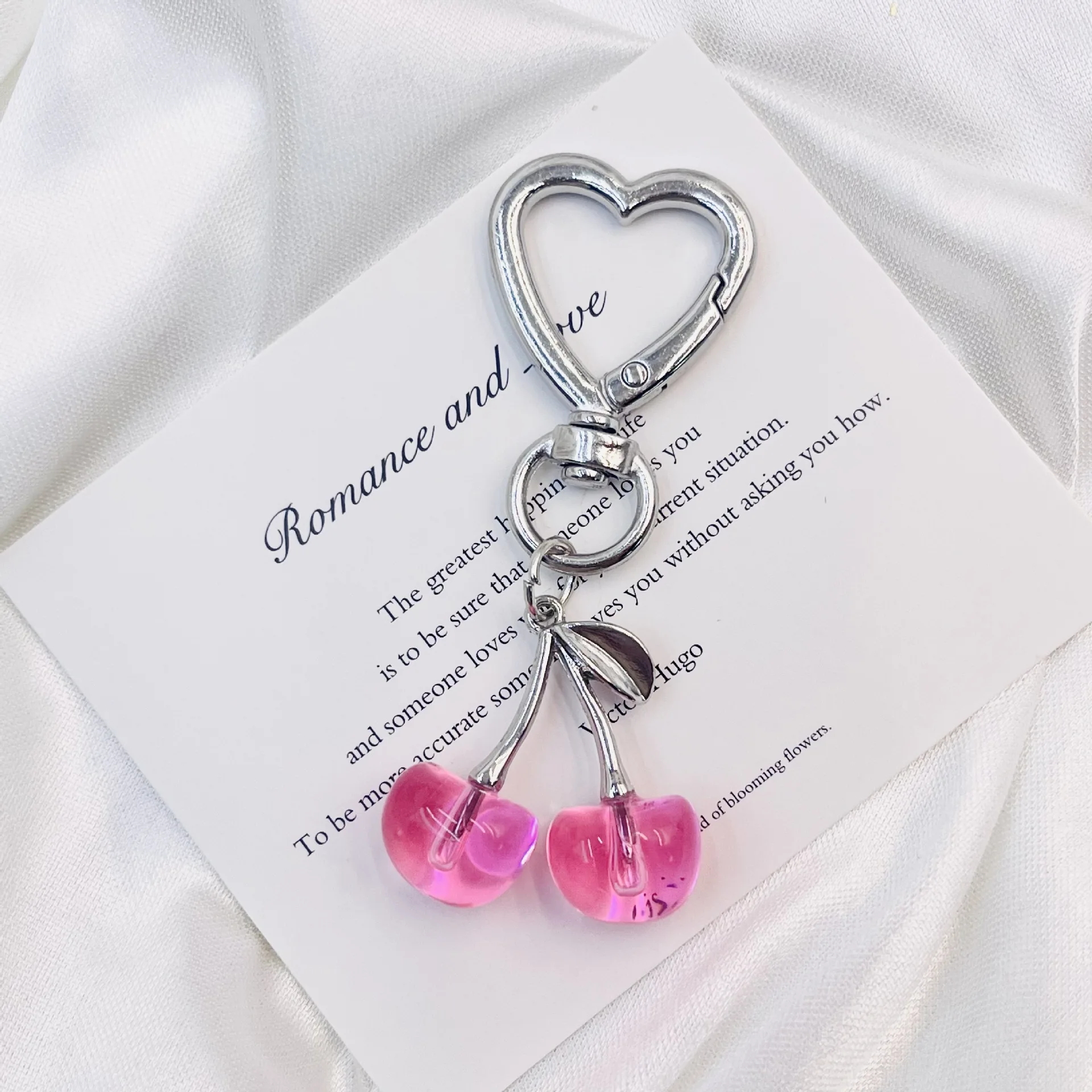 Modischer Niedlicher 3D Kristall-Kirsch-Schlüsselanhänger Herz-Stern-Anhänger Schlüsselkette für Frauen Mädchen Auto Tasche Schlüsselring Schmuck Accessoires Geschenke – Detail 8