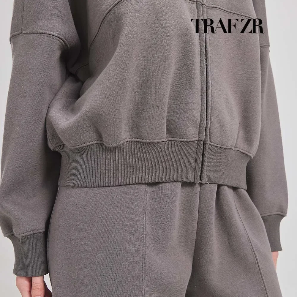 TRAF ZR Zipper Cardigan Sets To Woman 2024 Cotton Tracksuit Suits Baggy Pants Sportswear Women Sweater 2 Piece Set Women Outfits