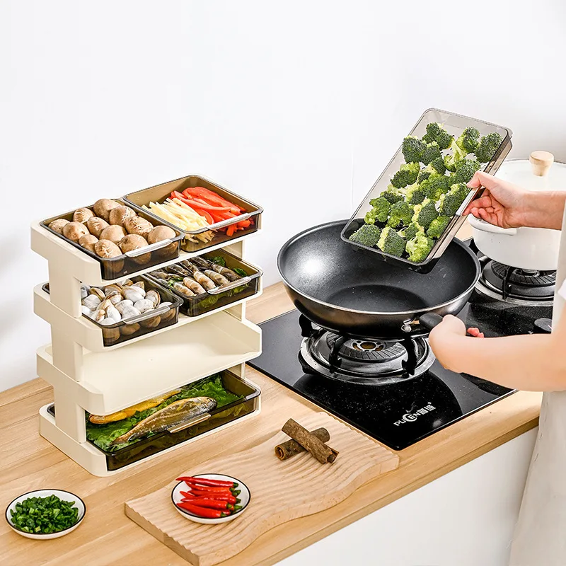 Multifunctional side dish, household kitchen preparation tray, hot pot multi-layer countertop storage rack wholesalemanufacturer