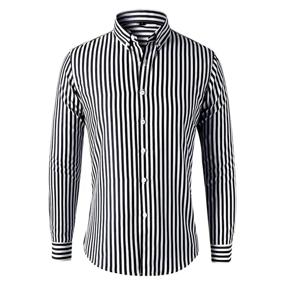 New mens Stripe Shirt Long Sleeve Printing Breathable T Shirts Lapel Basic Shirts for Men Lightweight Hawaiian Shirt Streetwear