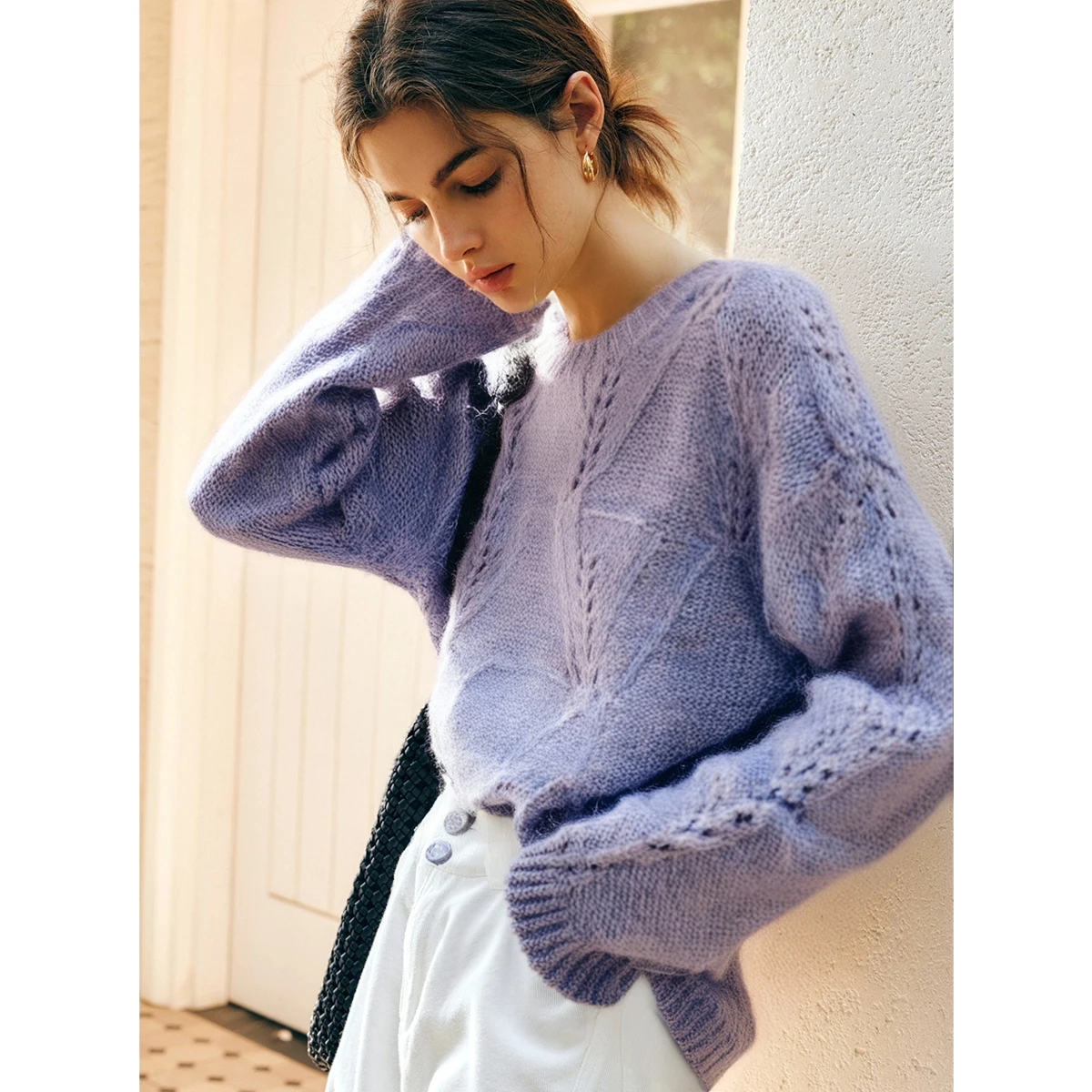 OLrain Women's Casual Sweaters 2025 Autumn New in Solid O-neck Diamond Jacquard Pullovers Commute Loose Knitted Tops O57QM001060