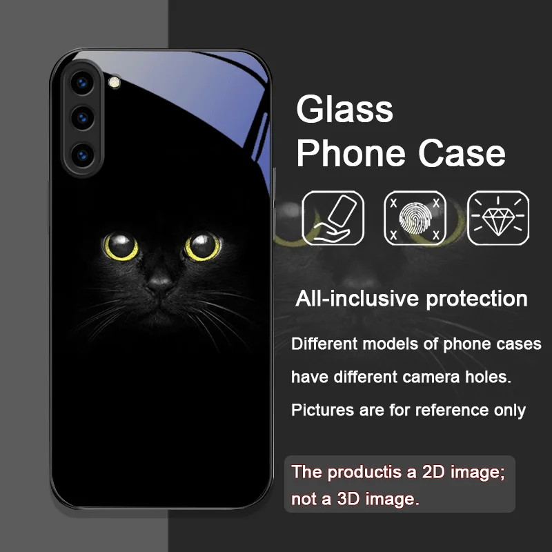 Black Personality Cool Cat Tempered Glass Phone Case for Samsung Galaxy S25 Ultra S24 S23 Plus S22 S21 S20 FE M53 M55 Back Cover - view 4