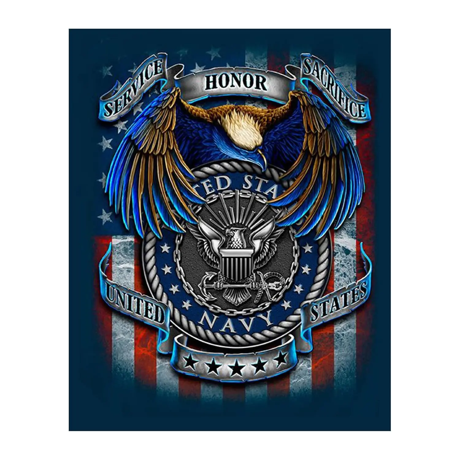 U.S. Navy Creed SSS - Military Wall Art, Service Sacrifice Wall Decor, Patriotic Wall Art Eagle Flag Print, Home Decor, Bedroom