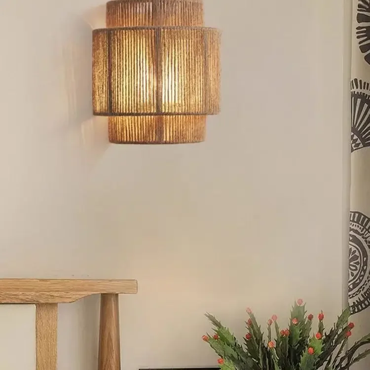 

Wabi Sabi Style Macrame Wall Lamp Bohemian Bedside Light for Bedroom Restaurant B&B Decor