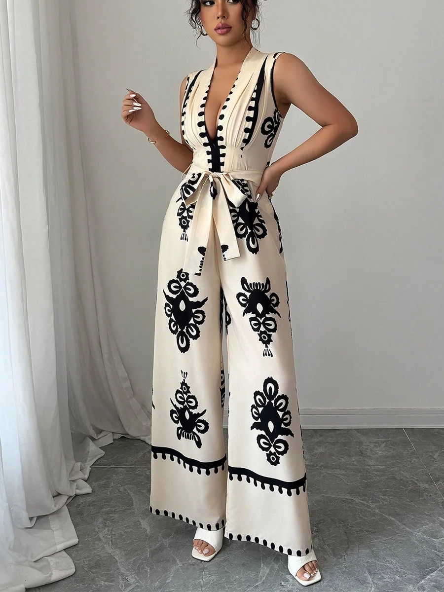 

Sexy jumpsuit 2025 summer new sleeveless waistband jumpsuit for women