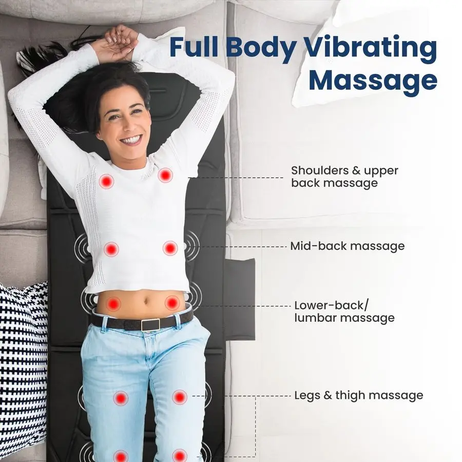 بساط تدليك كامل الجسم بالحرارة، 10 محركات اهتزاز، 4 مناطق تسخين، إيقاف تلقائي لمدة 30 دقيقة، وسادة استرخاء قابلة للطي لـ 3 Adju #4