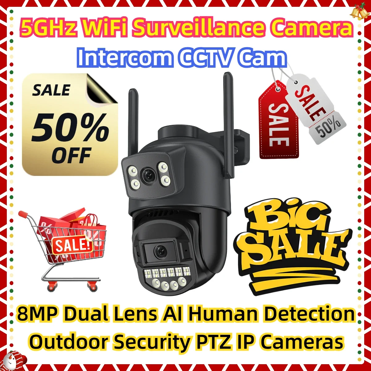 

8MP Dual Lens AI Human Detection Outdoor Security PTZ IP Cameras Intercom CCTV Cam 5GHz WiFi Surveillance Camera