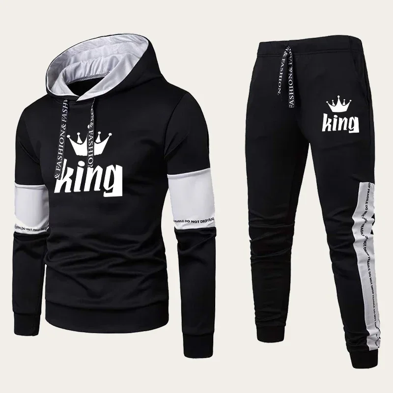 2024 Couple Hooded Tracksuit King or Queen Print Lovers Hoodies Set Sweatshirt +Jogging Sweapants Suits Couple Matching Clothing